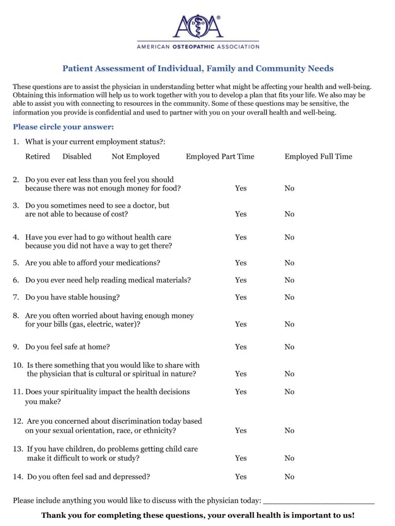 Patient assessment - sample form